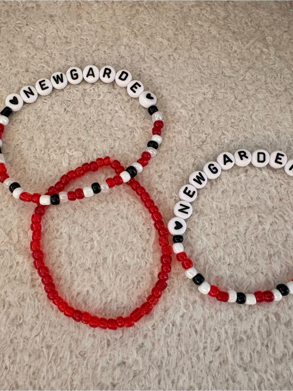 Beaded Bracelet Set with 'NEWGARDEN' Letter Beads - Red, White & Black
